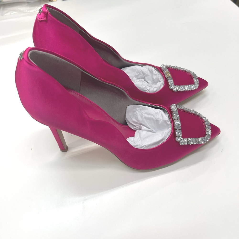 Sam Edelman Pink Satin Crystal Buckle Pointed Toe Stiletto Pumps Womens 8.5